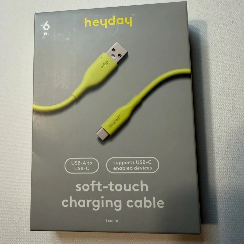 NIB Heyday 6ft Lime USB-A to USB-C Cable (D5)